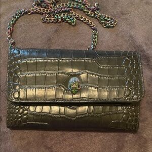 Kurt Geiger Black Croc-Embossed Clutch with Iridescent Chain
